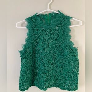 Green cropped lace tank